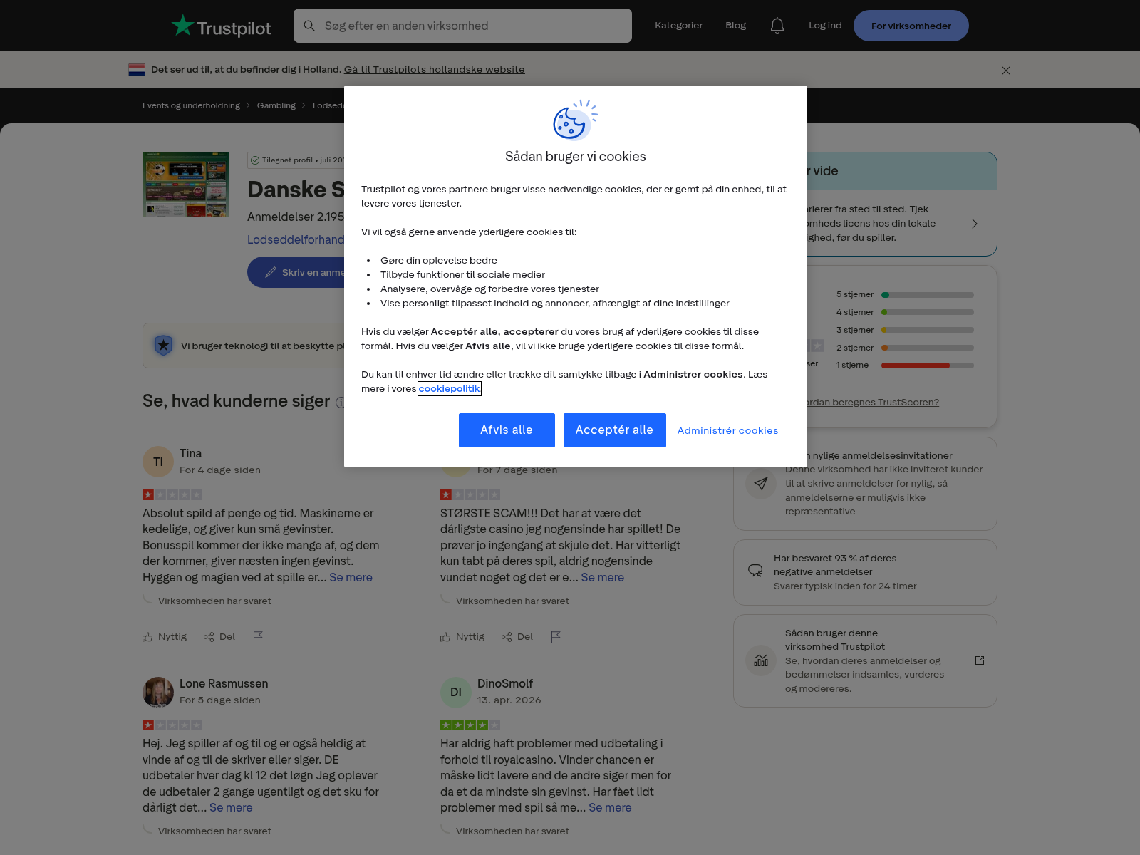 Dateret capture af offentlig brugerfeedback om Danske Spil