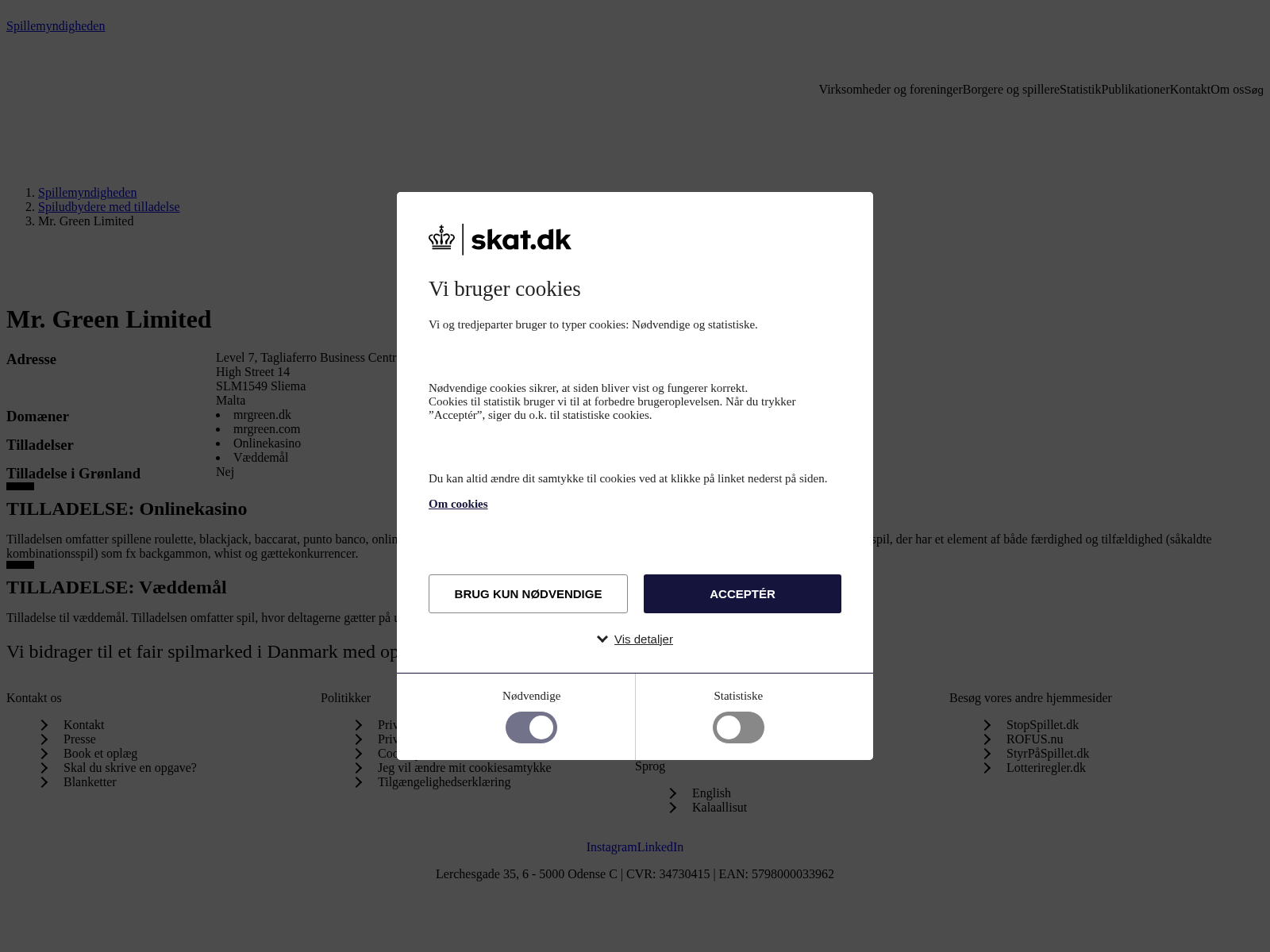 Myndighedsregistrering for operatøren og domænet