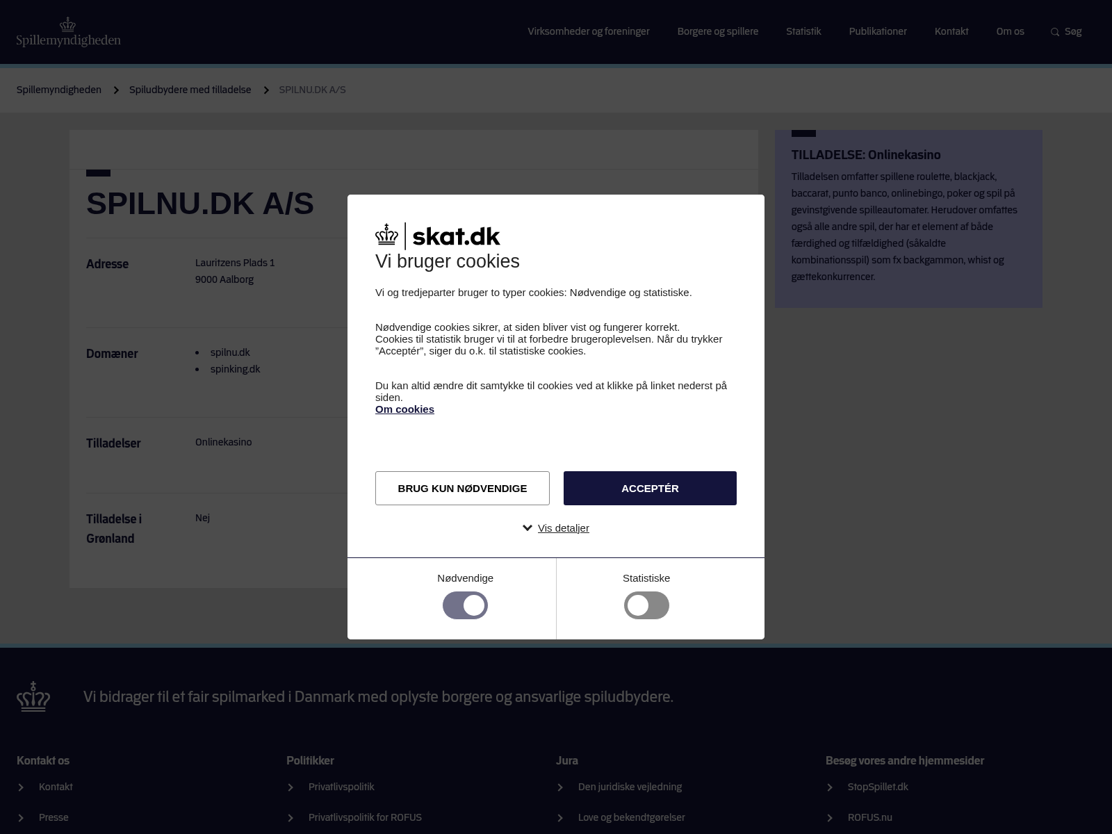 Gemte myndighedsoplysninger om SPILNU.DK A/S og spilnu.dk